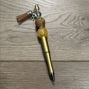 Gold and Yellow Beaded Pen with Tassel Charm “R”